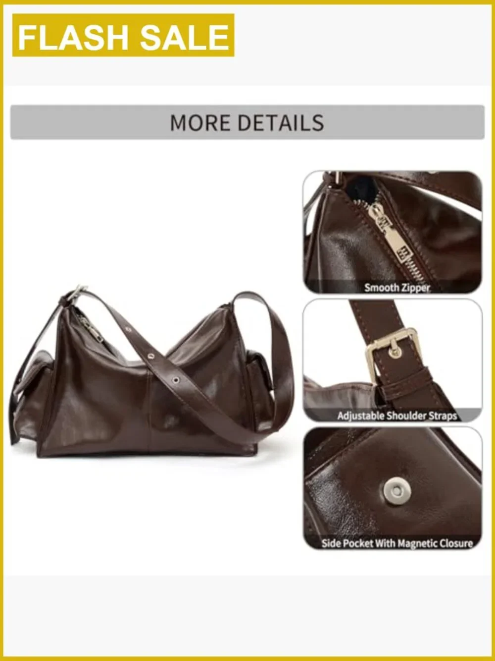 Vegan Leather Hobo Slouchy Shoulder Bag with Adjustable Strap Y2k